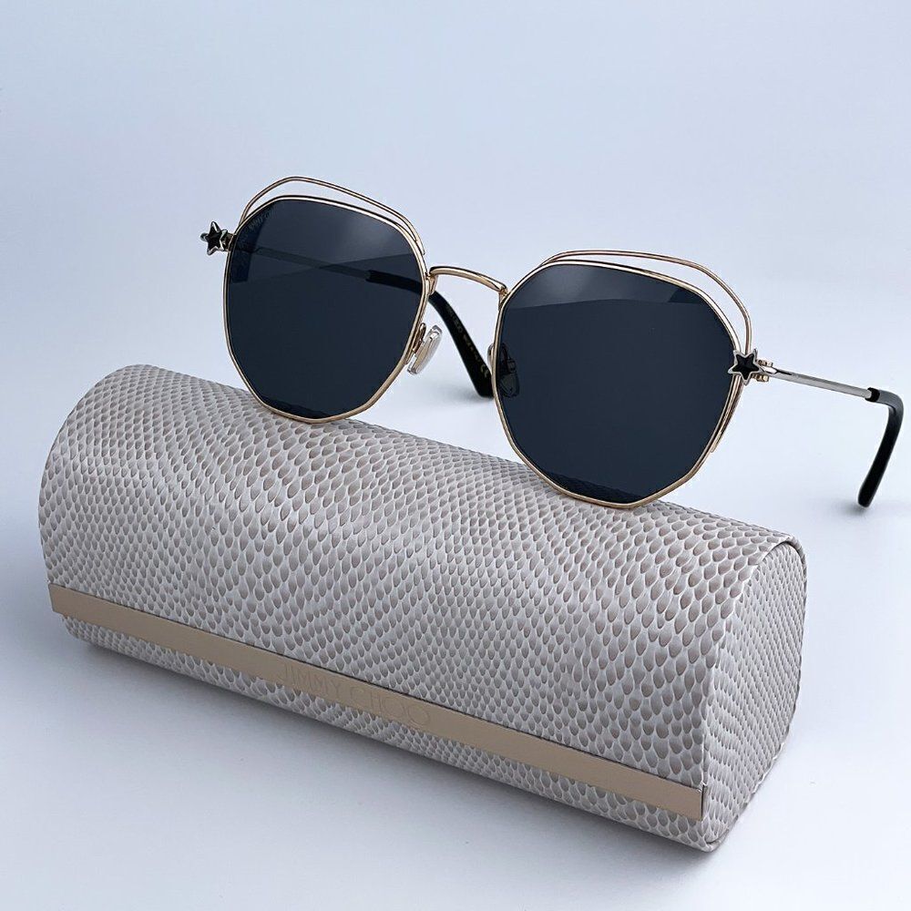 SALE! NEW Jimmy Choo FRANNY/S J5G Gold Dark Gray Round Steel Women Sunglasses